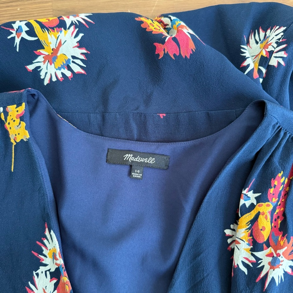 Madewell Silk Poppy Dress in Cactus Flower Navy Floral Fit and Flare Mini - Picture 5 of 16